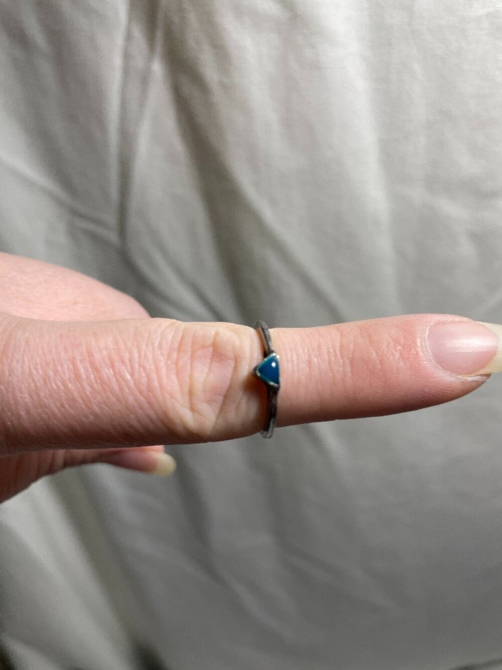 Blue Triangle Plastic Ring Silver Tone Slim Band Geometric Size 4.5